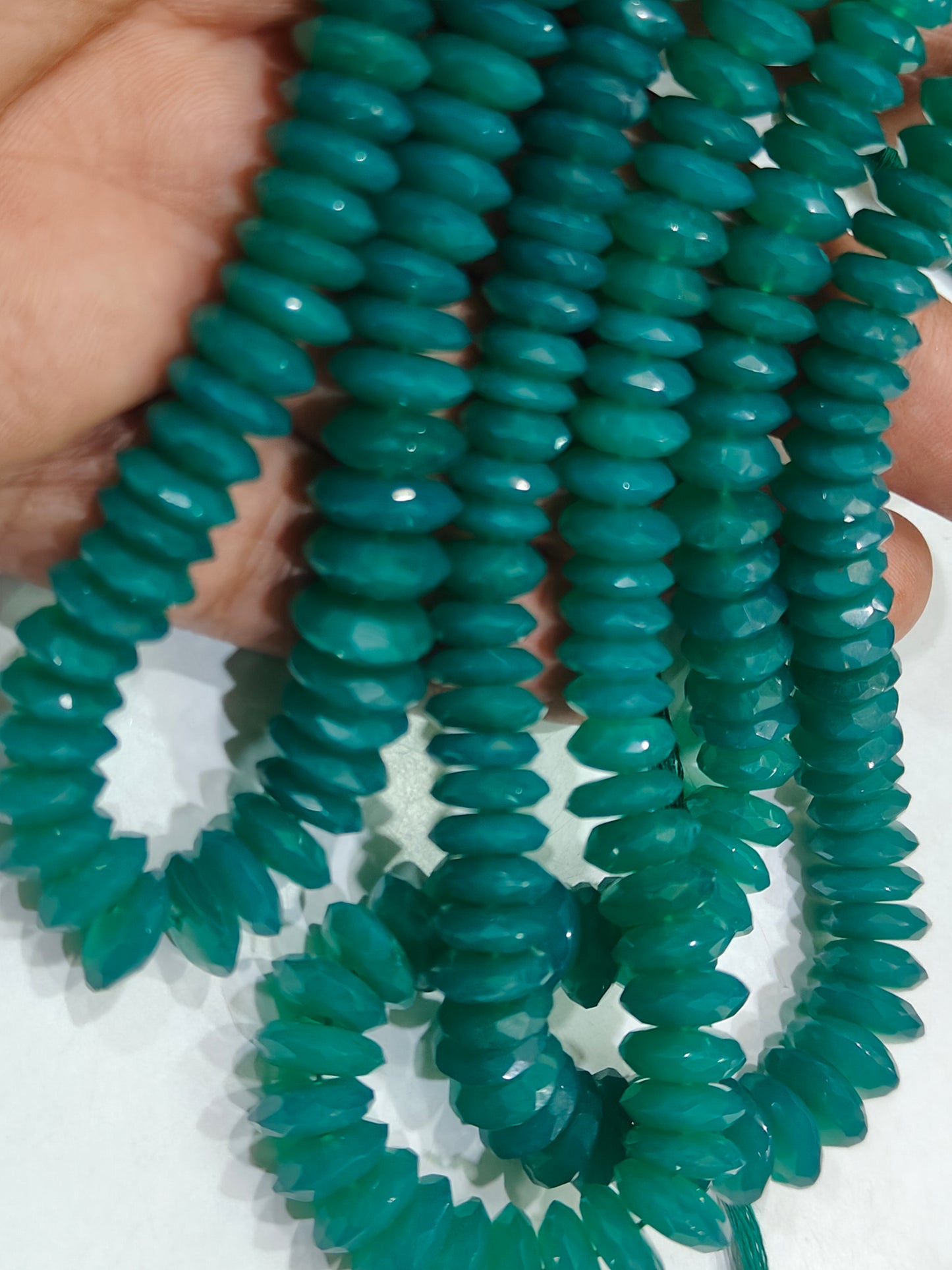 Natural Green Onyx German Cut Rondelle Faceted 7 to 12mm Beads sold per Strand 8 inches