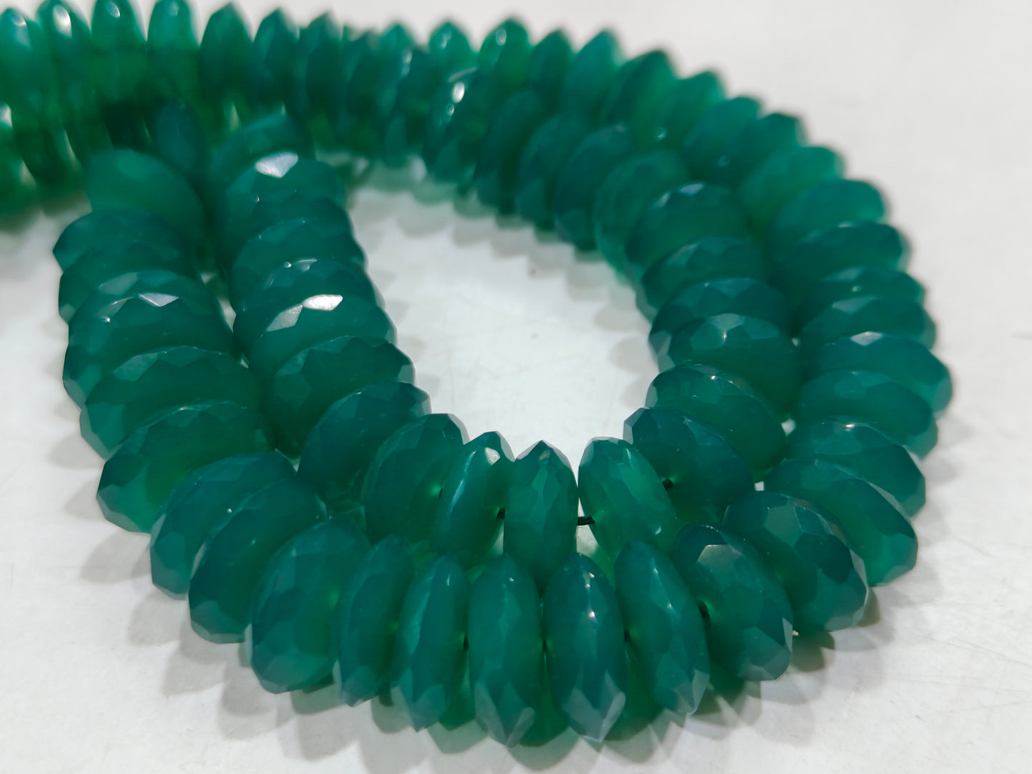 Natural Green Onyx German Cut Rondelle Faceted 7 to 12mm Beads sold per Strand 8 inches
