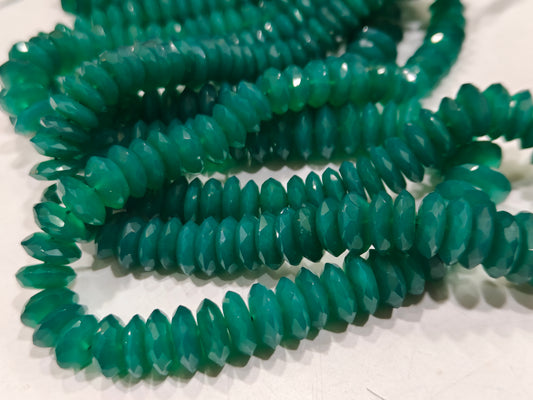 Natural Green Onyx German Cut Rondelle Faceted 7 to 12mm Beads sold per Strand 8 inches