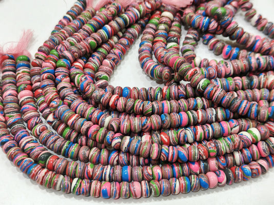 Fordite Agate Multi Color Gemstone Rondelle Plain Beads Sold per Strand 8 inches Long