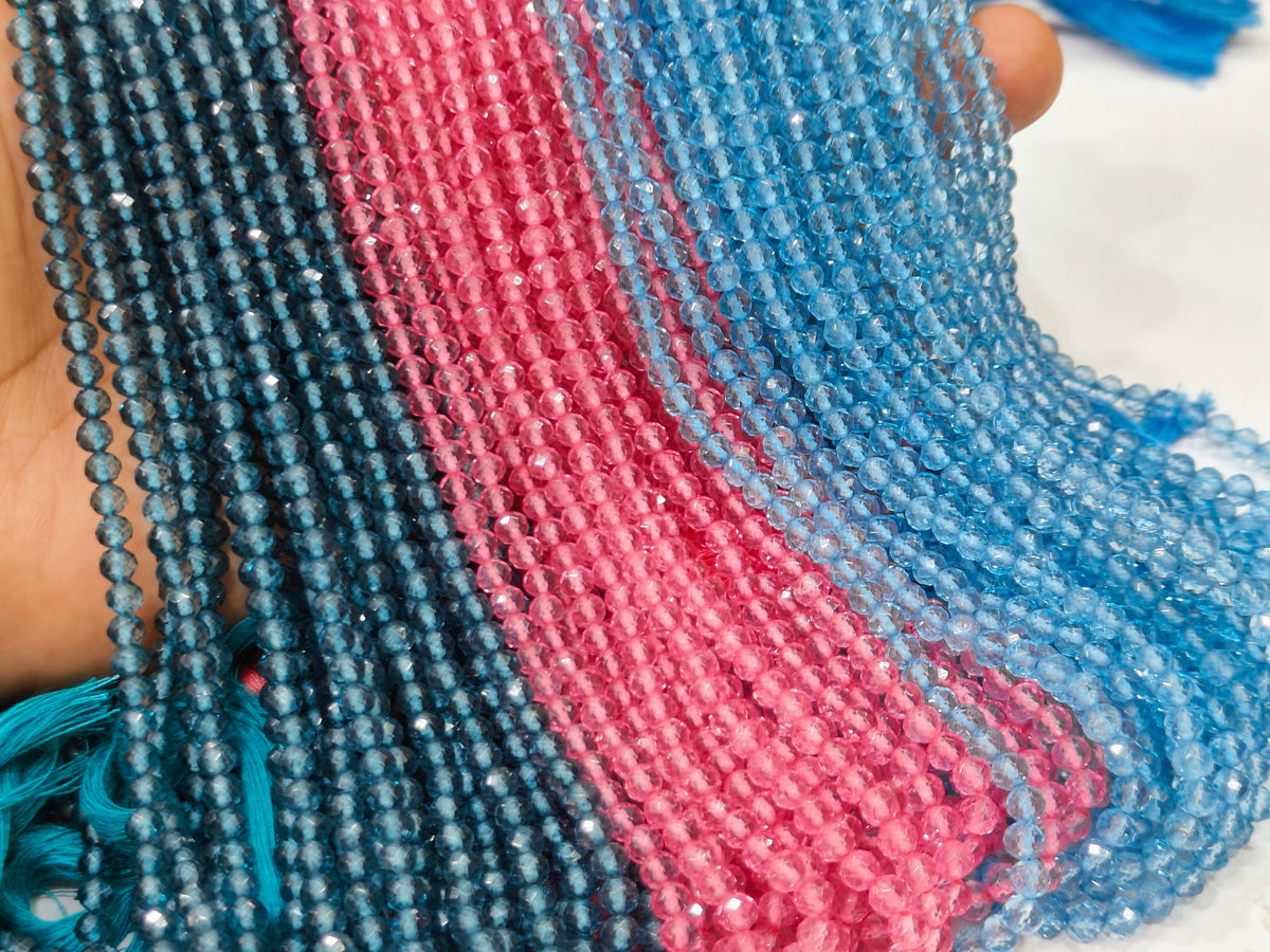 Natural Topaz Beads 4mm Round Faceted Sold Per Strand 13 inch long CHOOSE THE COLOR Pink Topaz London Blue Topaz Swiss Blue Topaz