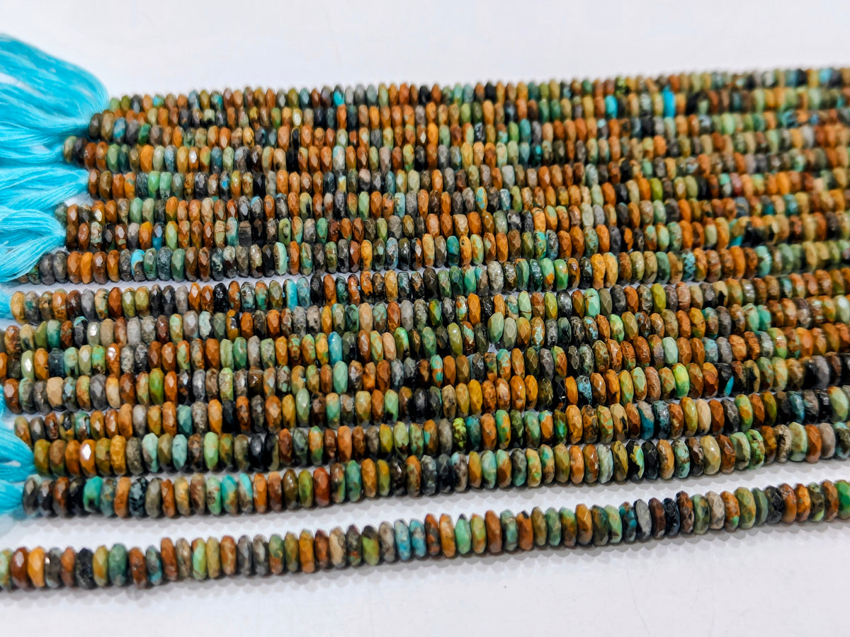 Natural Turquoise Arizona 3.5mm to 7mm Graduated size Tyre Rondelle Faceted Beads sold Per Strand 8 inches