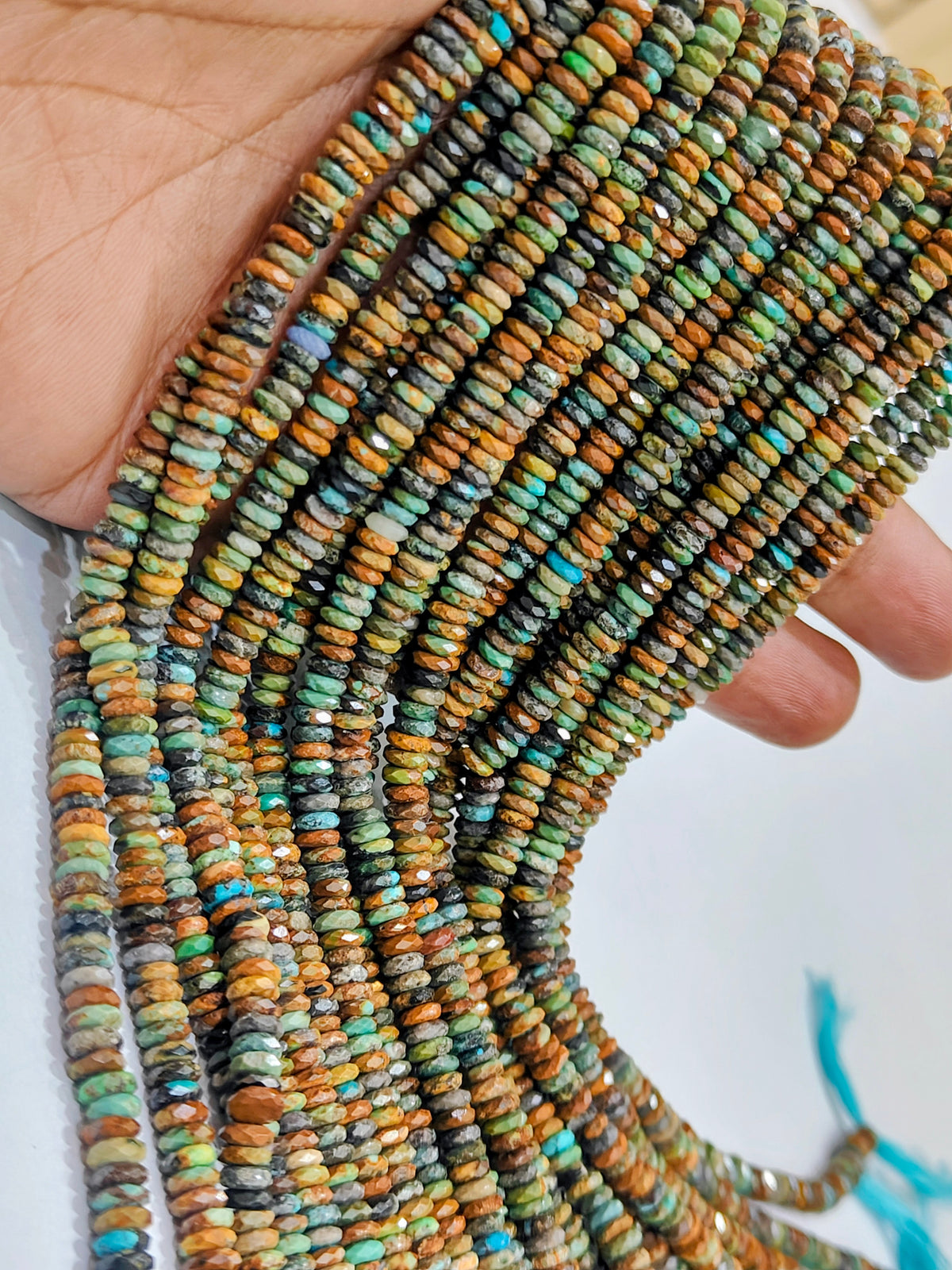 Natural Turquoise Arizona 3.5mm to 7mm Graduated size Tyre Rondelle Faceted Beads sold Per Strand 8 inches