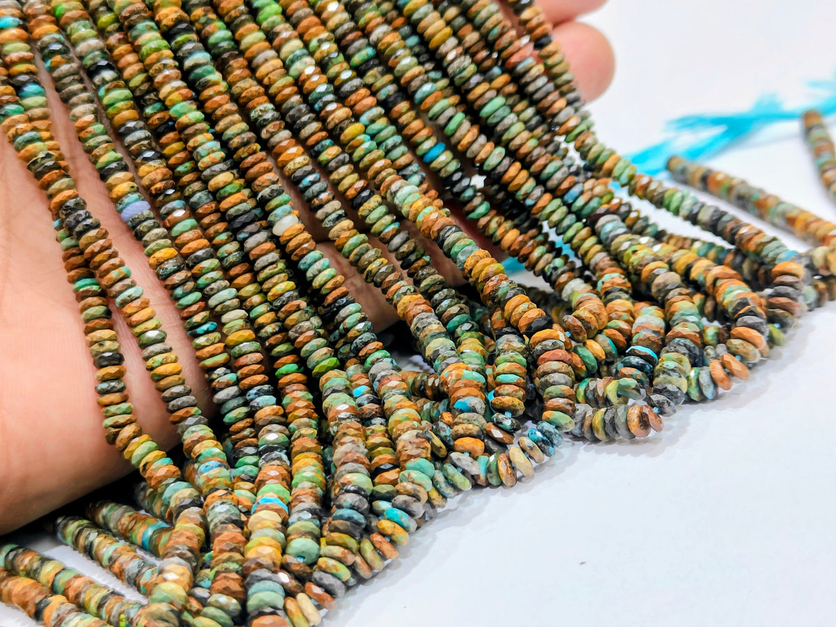 Natural Turquoise Arizona 3.5mm to 7mm Graduated size Tyre Rondelle Faceted Beads sold Per Strand 8 inches