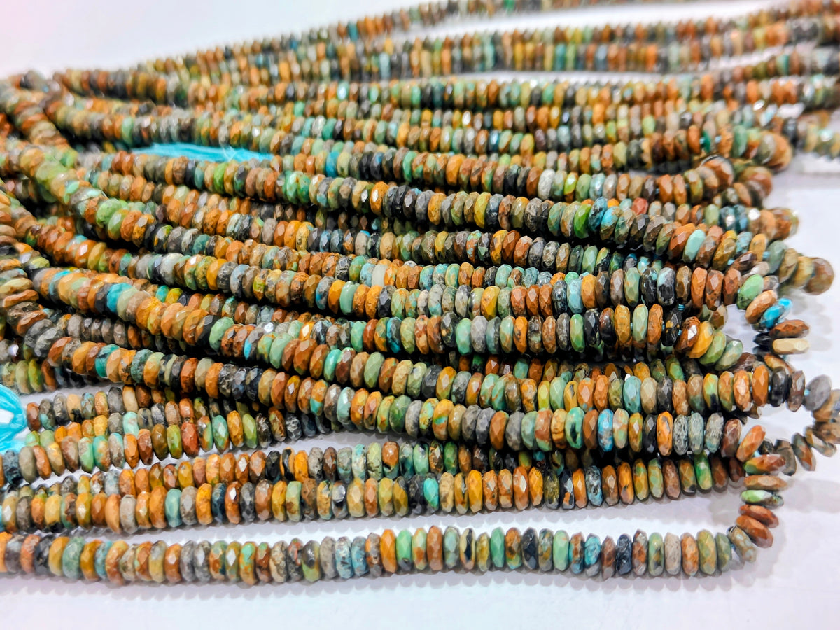 Natural Turquoise Arizona 3.5mm to 7mm Graduated size Tyre Rondelle Faceted Beads sold Per Strand 8 inches