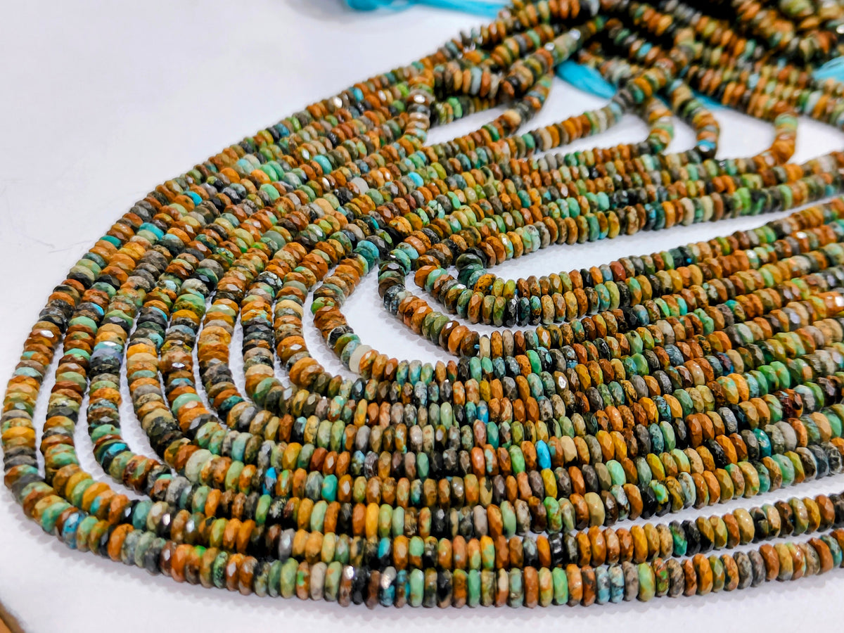 Natural Turquoise Arizona 3.5mm to 7mm Graduated size Tyre Rondelle Faceted Beads sold Per Strand 8 inches