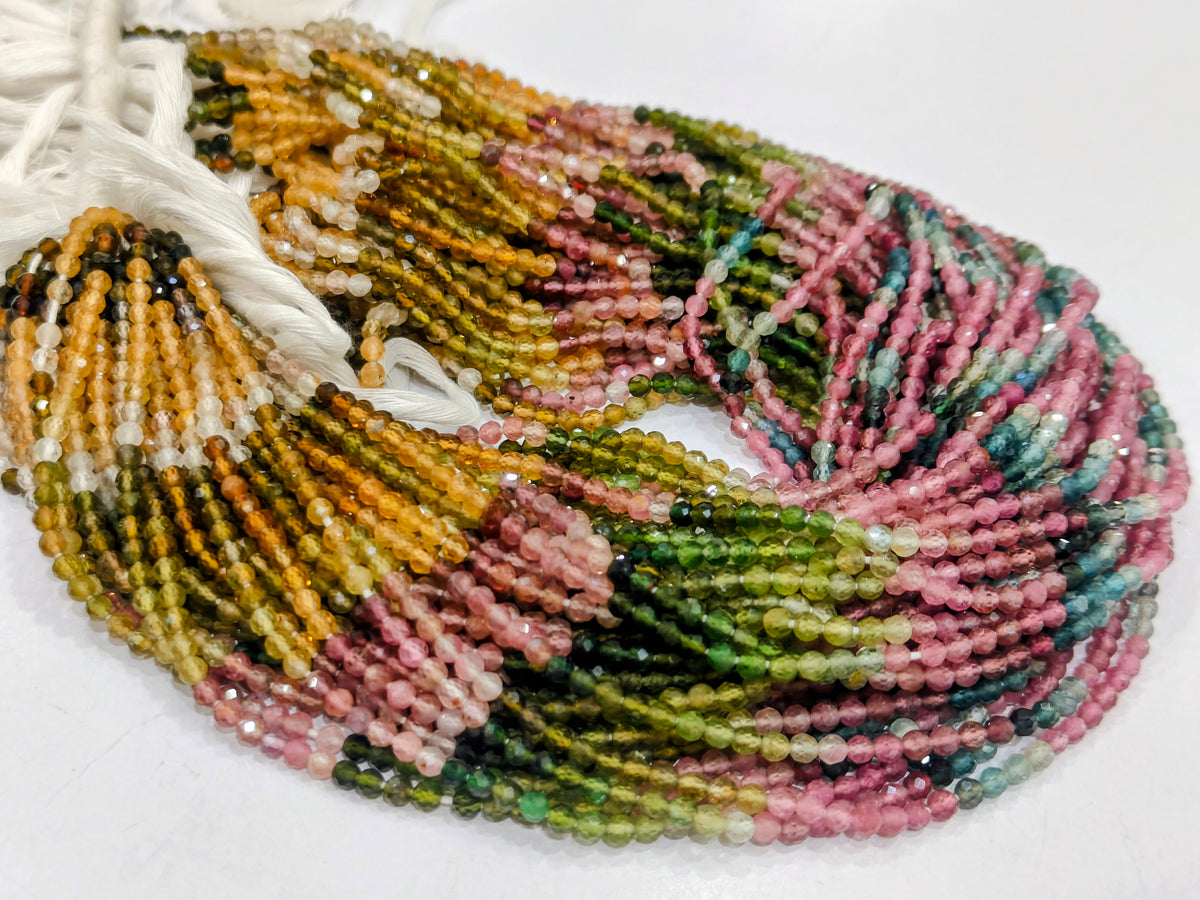 Natural Multi Tourmaline 3mm Round Faceted Beads 13 Inch Strand
