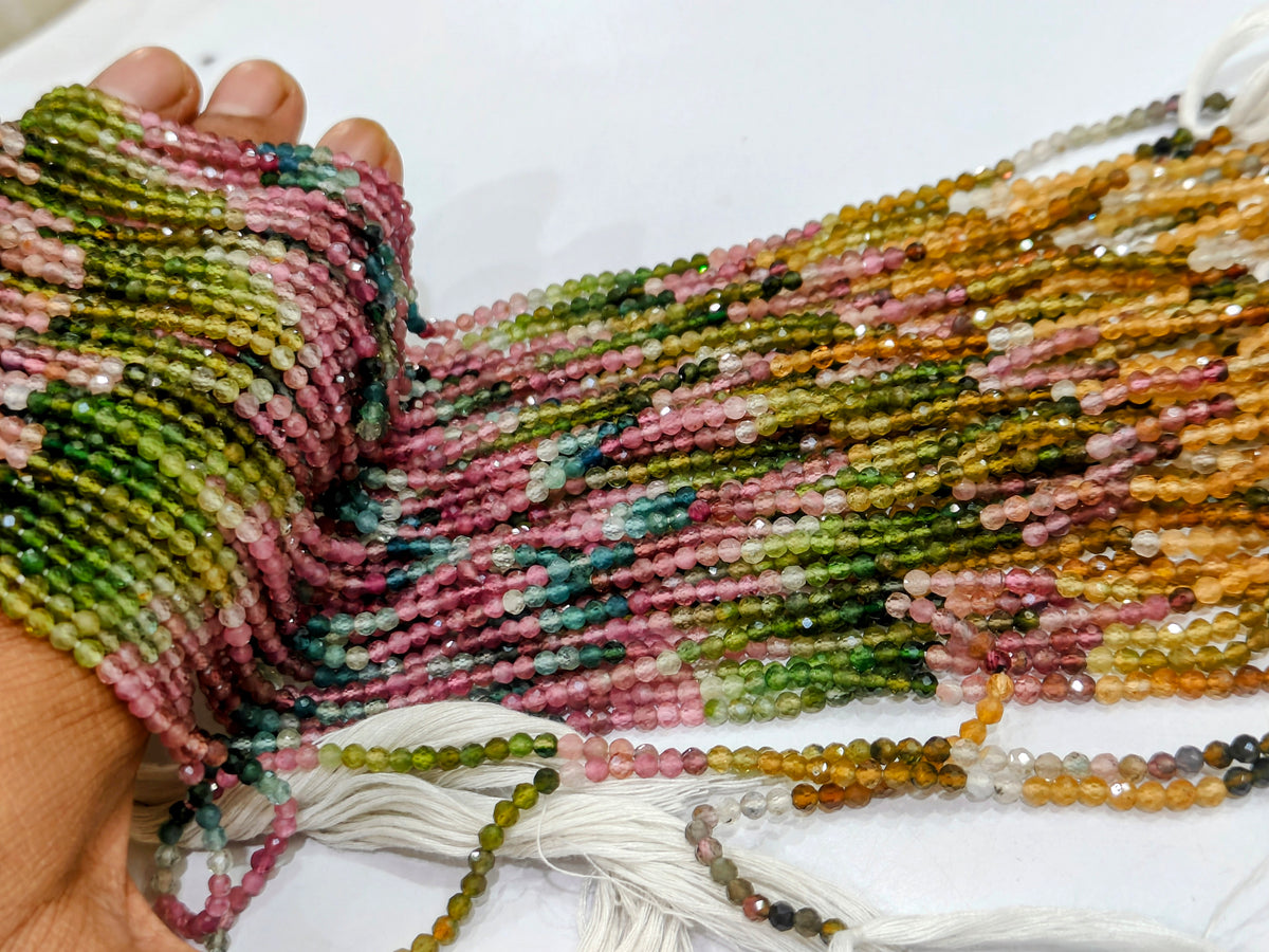Natural Multi Tourmaline 3mm Round Faceted Beads 13 Inch Strand