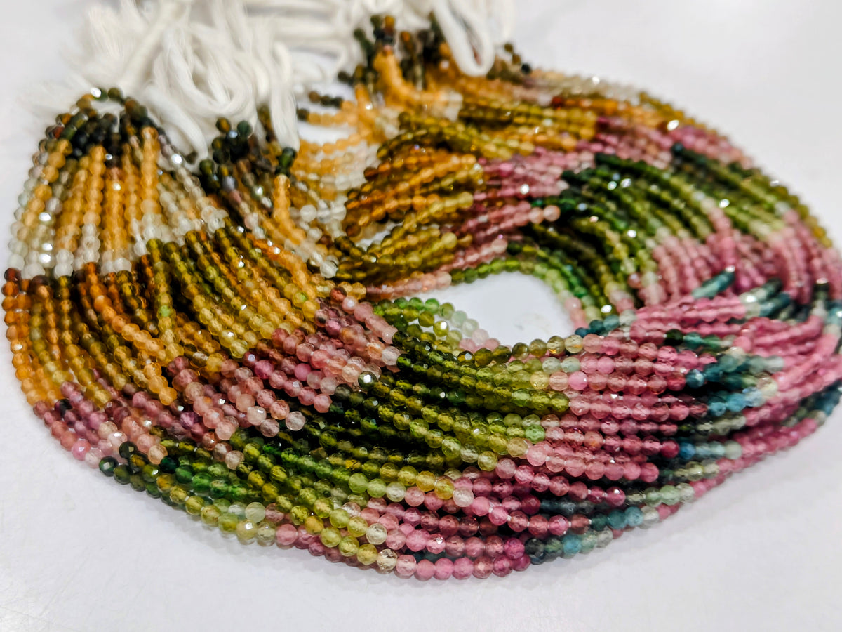 Natural Multi Tourmaline 3mm Round Faceted Beads 13 Inch Strand