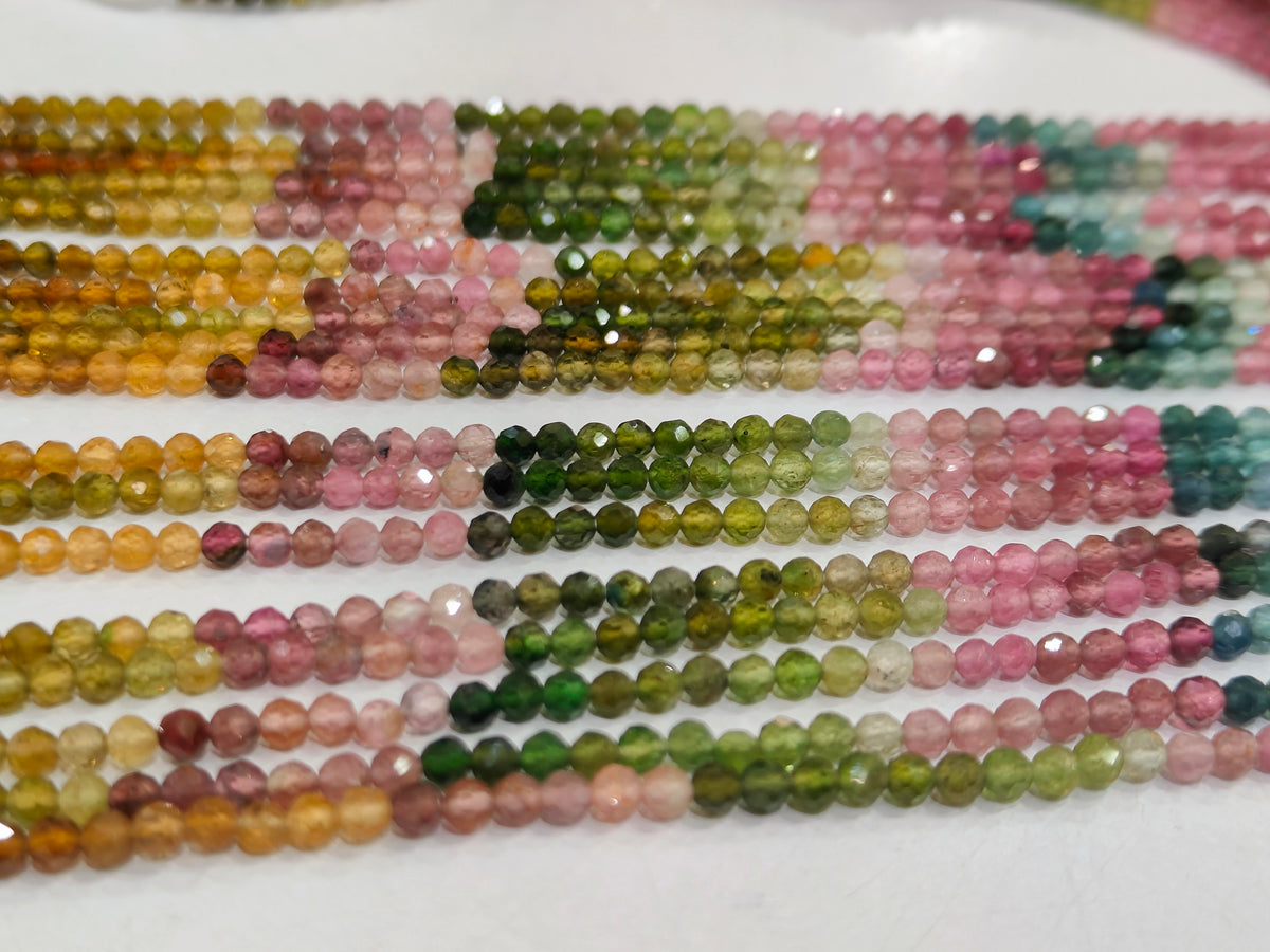 Natural Multi Tourmaline 3mm Round Faceted Beads 13 Inch Strand
