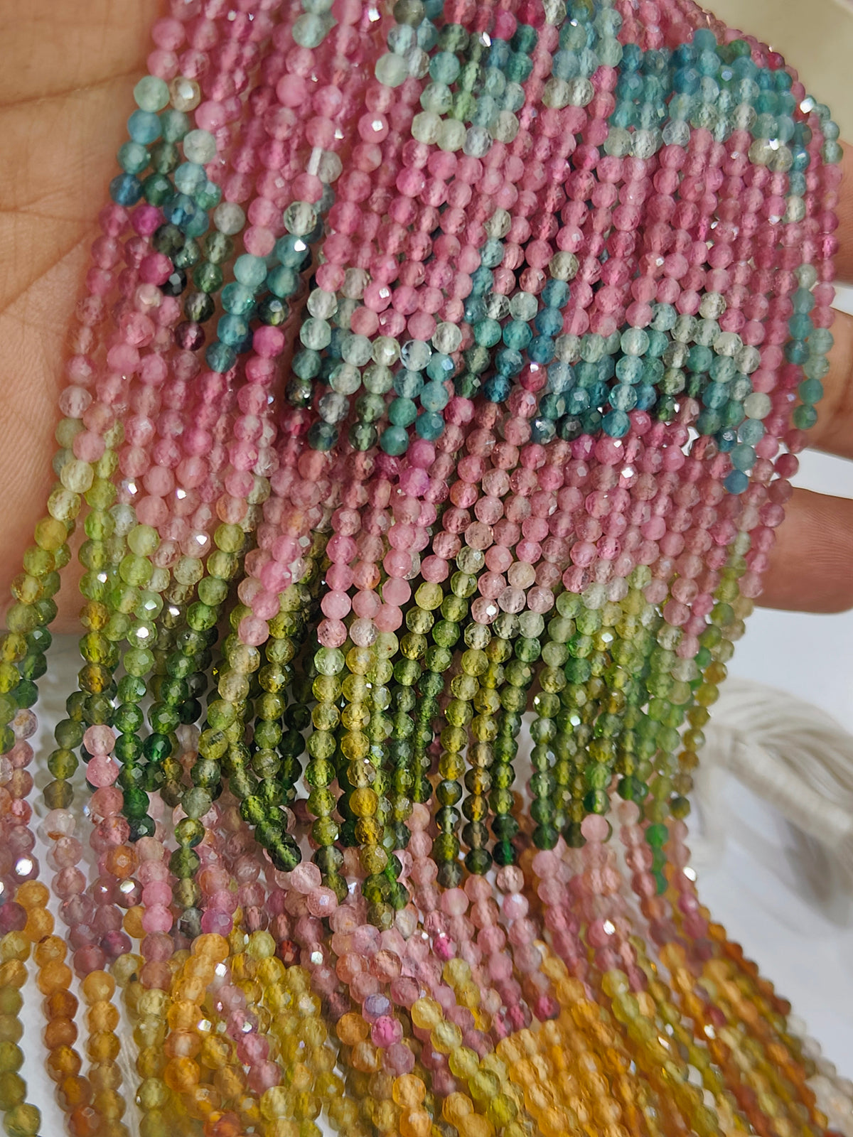 Natural Multi Tourmaline 3mm Round Faceted Beads 13 Inch Strand