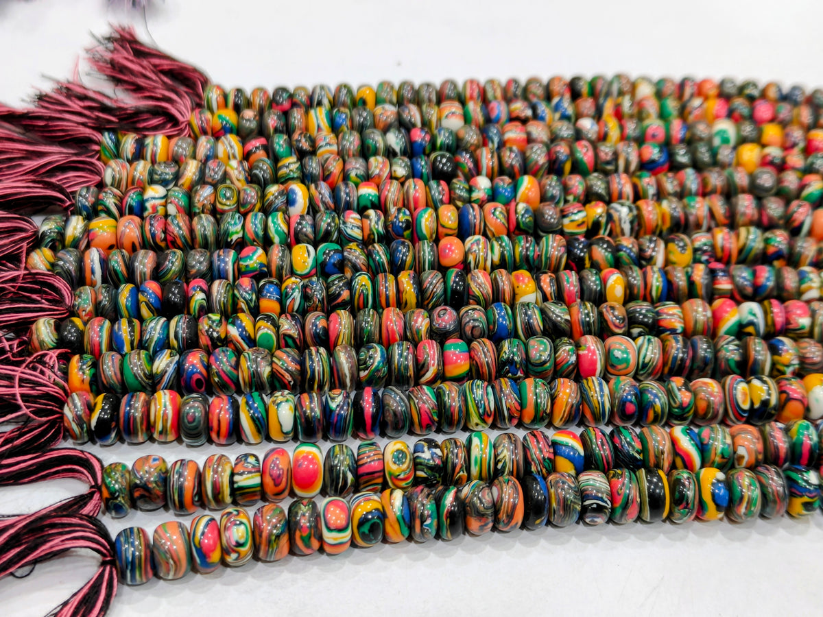 Fordite Agate Multi Color Gemstone Rondelle Plain Smooth Beads Sold per Strand 8 inches Long
