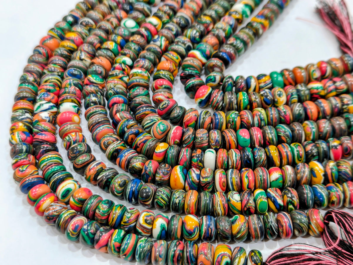 Fordite Agate Multi Color Gemstone Rondelle Plain Smooth Beads Sold per Strand 8 inches Long
