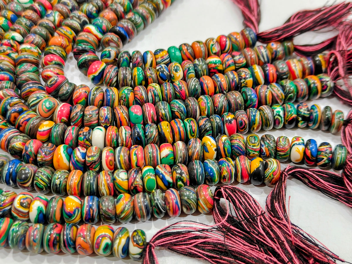 Fordite Agate Multi Color Gemstone Rondelle Plain Smooth Beads Sold per Strand 8 inches Long