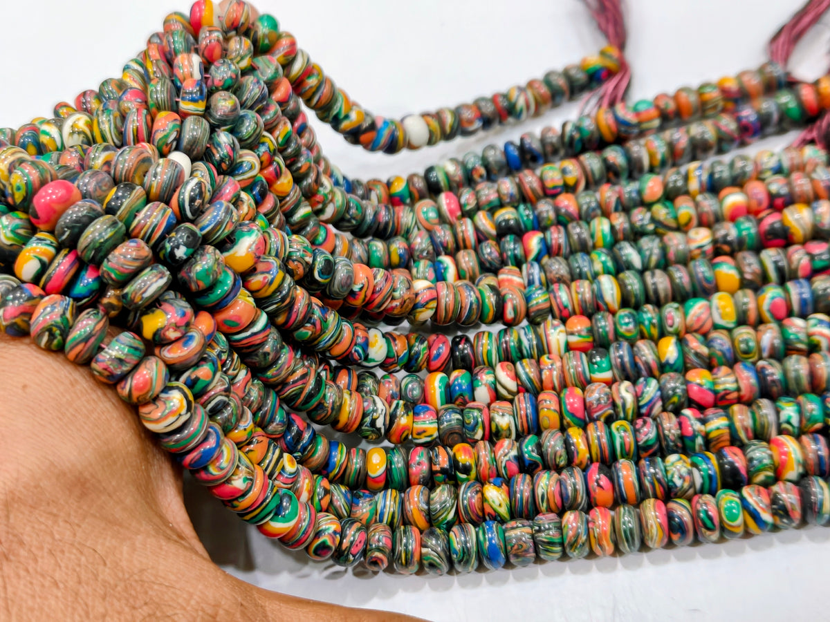 Fordite Agate Multi Color Gemstone Rondelle Plain Smooth Beads Sold per Strand 8 inches Long