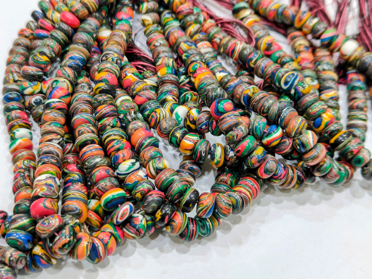 Fordite Agate Multi Color Gemstone Rondelle Plain Smooth Beads Sold per Strand 8 inches Long