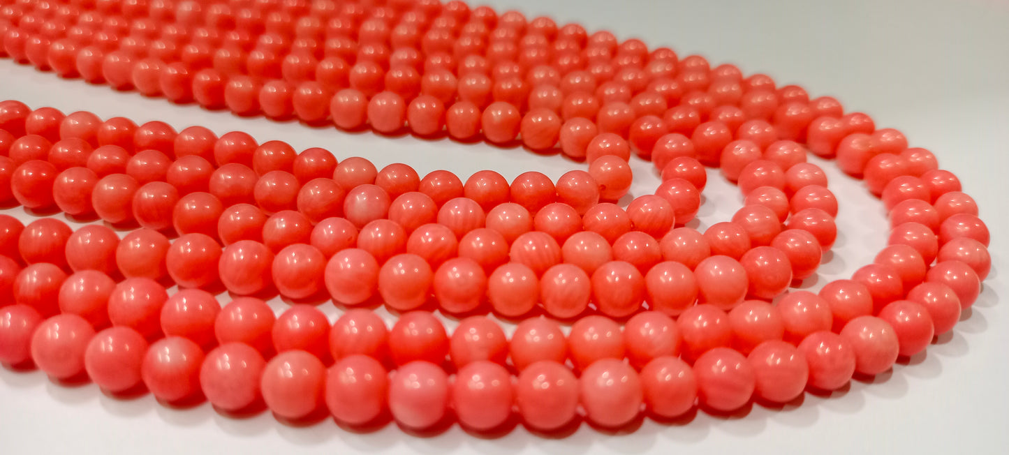 Natural Pink Coral Round Ball Shape Plain Smooth 5mm Beads Strand 16 Inches Long