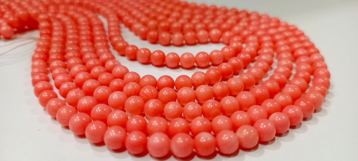 Natural Pink Coral Round Ball Shape Plain Smooth 5mm Beads Strand 16 Inches Long