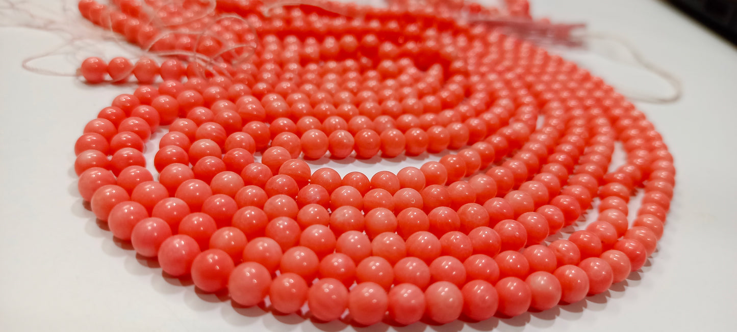 Natural Pink Coral Round Ball Shape Plain Smooth 5mm Beads Strand 16 Inches Long