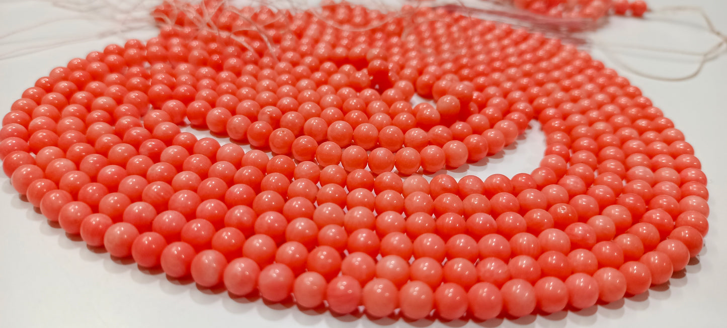 Natural Pink Coral Round Ball Shape Plain Smooth 5mm Beads Strand 16 Inches Long