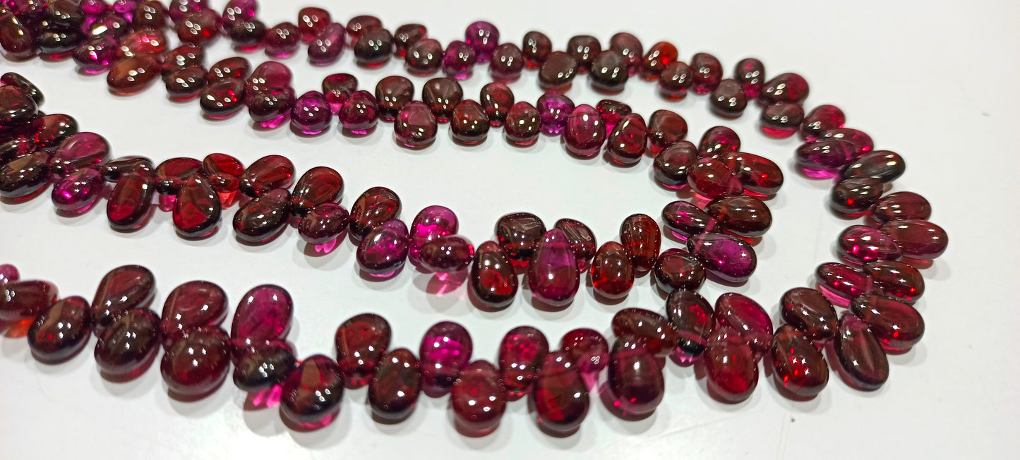 Natural Rhodonite Garnet 4 to 7mm Pear Shape Smooth Beads Sold Per Strand 8 Inches