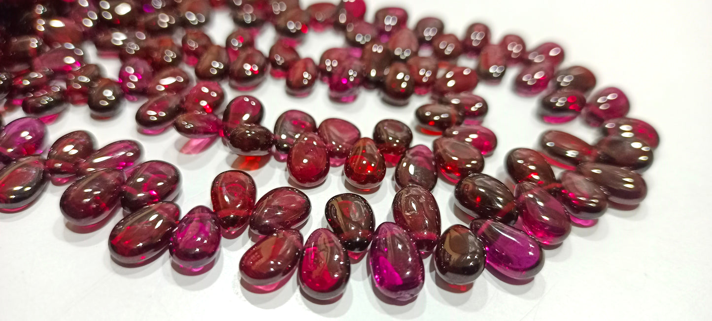 Natural Rhodonite Garnet 4 to 7mm Pear Shape Smooth Beads Sold Per Strand 8 Inches