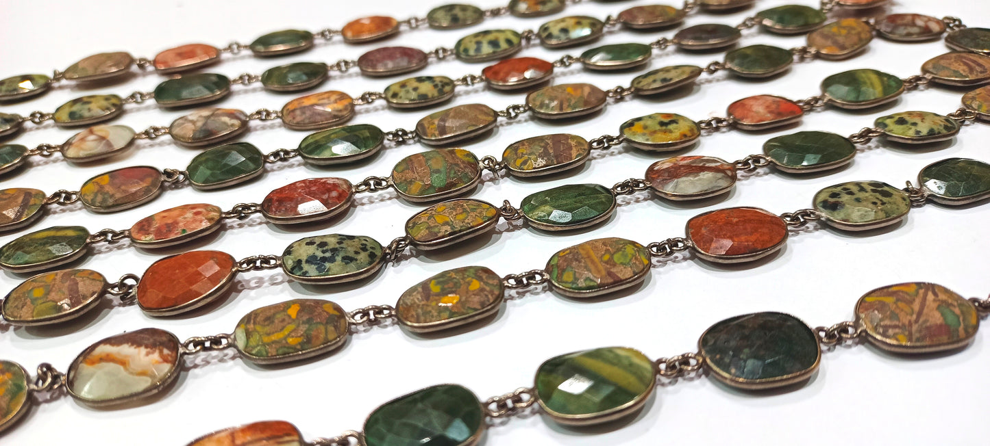 Natural Jasper Briolette Faceted Connector Bezel Chain Uneven Free Shape 12 to 15 mm