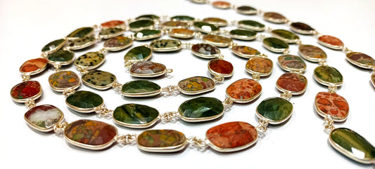 Natural Jasper Briolette Faceted Connector Bezel Chain Uneven Free Shape 12 to 15 mm