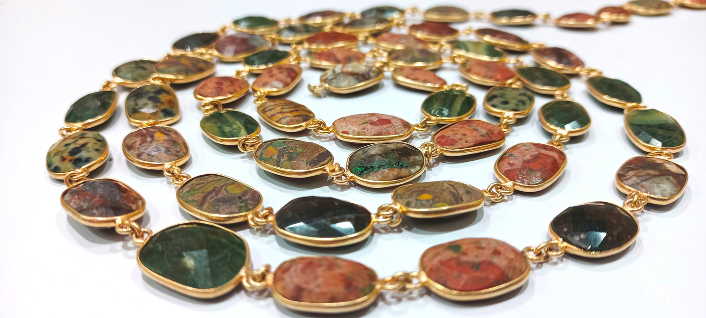 Natural Jasper Briolette Faceted Connector Bezel Chain Uneven Free Shape 12 to 15 mm