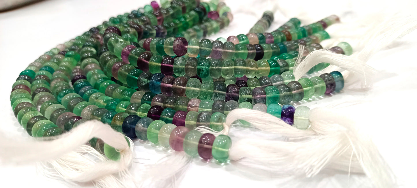 Natural Multi Flourite Multi Color Beads Fluorite Rondelle Shape Faceted Beads Green Beads, Purple Beads Size Around 8mm Strand 15 Inch