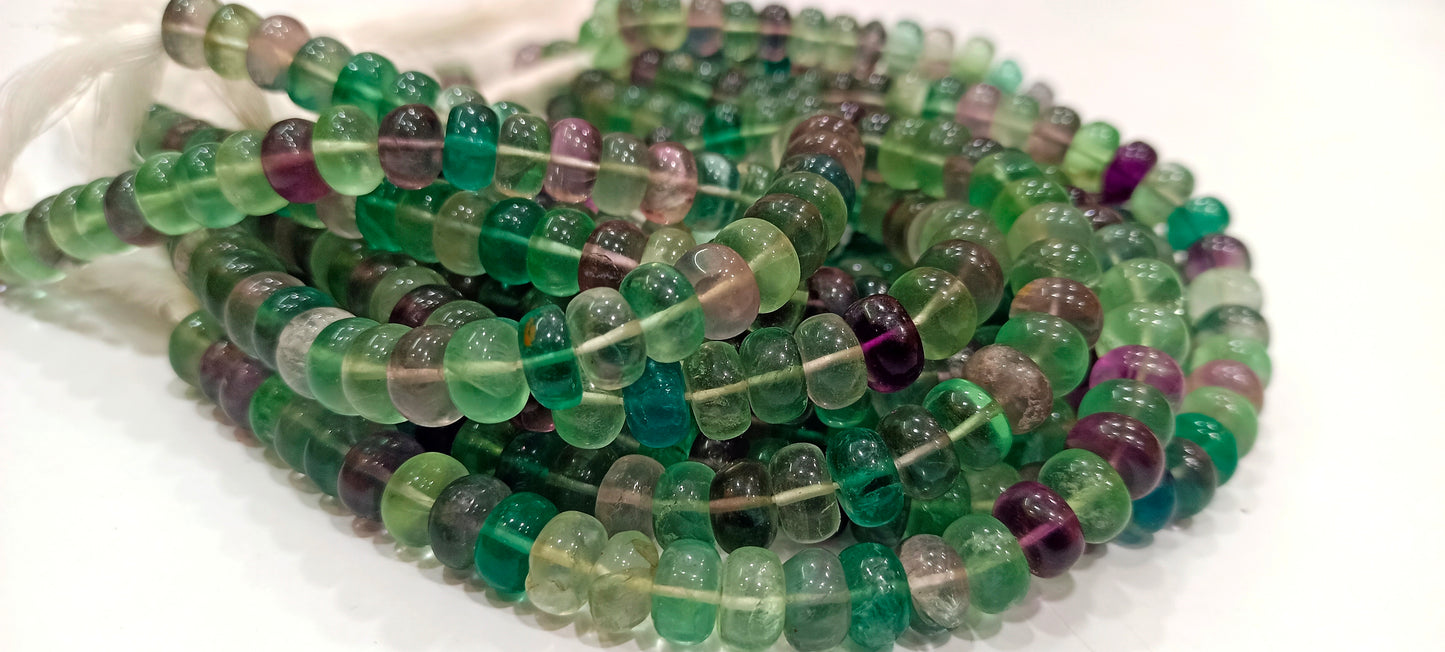 Natural Multi Flourite Multi Color Beads Fluorite Rondelle Shape Faceted Beads Green Beads, Purple Beads Size Around 8mm Strand 15 Inch