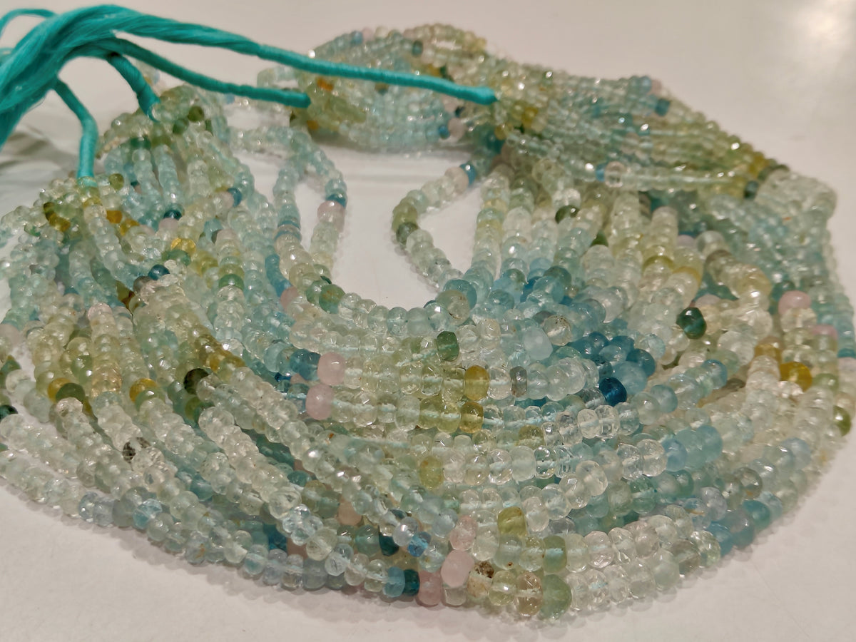Natural Multi Aquamarine Rondelle Faceted beads 5 to 7mm graduated sold per strand