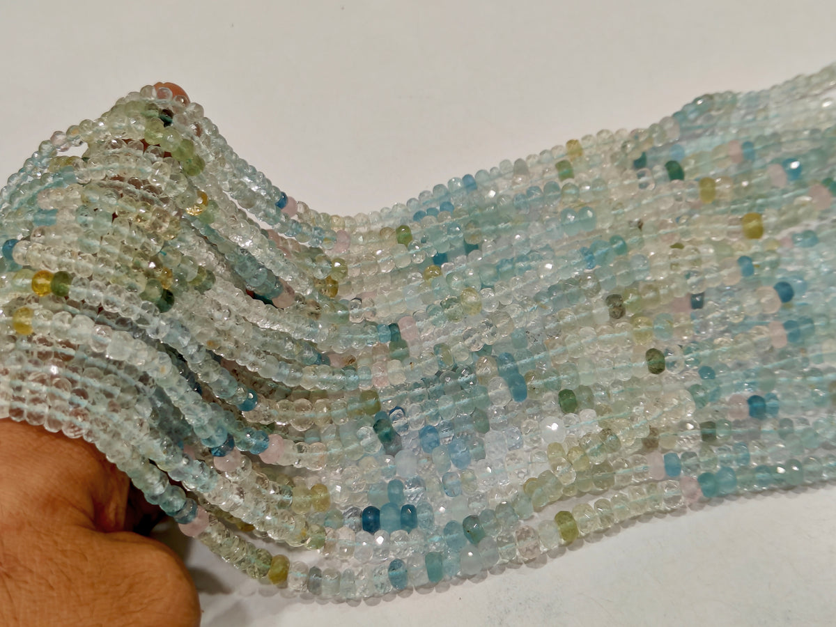 Natural Multi Aquamarine Rondelle Faceted beads 5 to 7mm graduated sold per strand