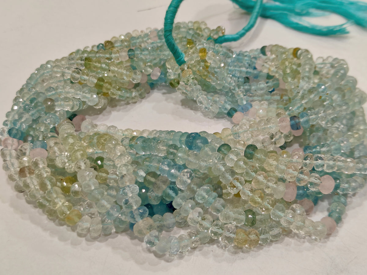 Natural Multi Aquamarine Rondelle Faceted beads 5 to 7mm graduated sold per strand