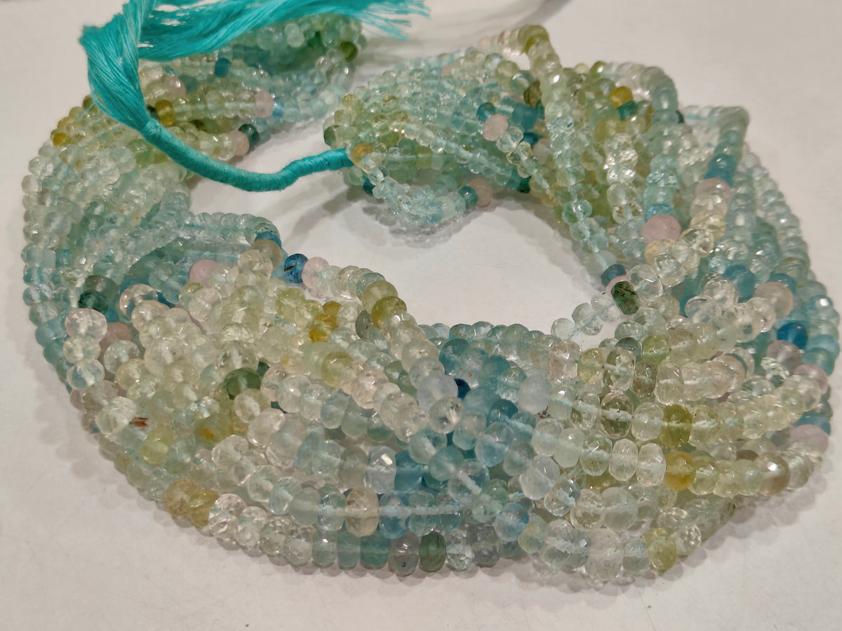 Natural Multi Aquamarine Rondelle Faceted beads 5 to 7mm graduated sold per strand