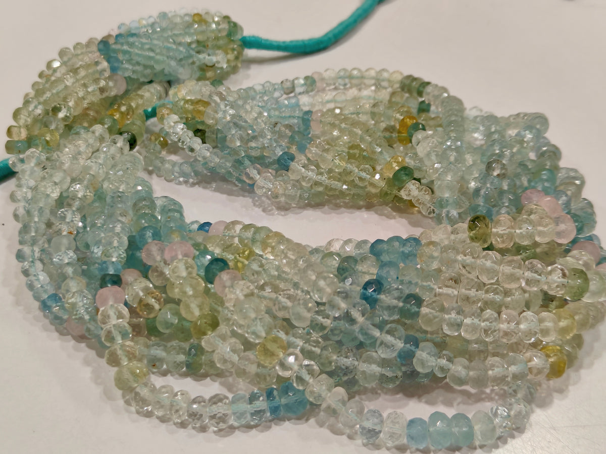 Natural Multi Aquamarine Rondelle Faceted beads 5 to 7mm graduated sold per strand