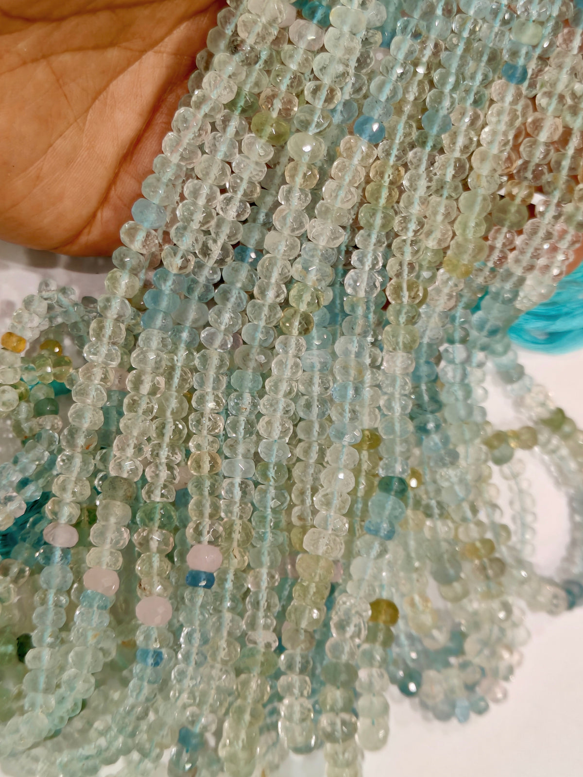 Natural Multi Aquamarine Rondelle Faceted beads 5 to 7mm graduated sold per strand