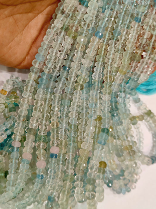 Natural Multi Aquamarine Rondelle Faceted beads 5 to 7mm graduated sold per strand