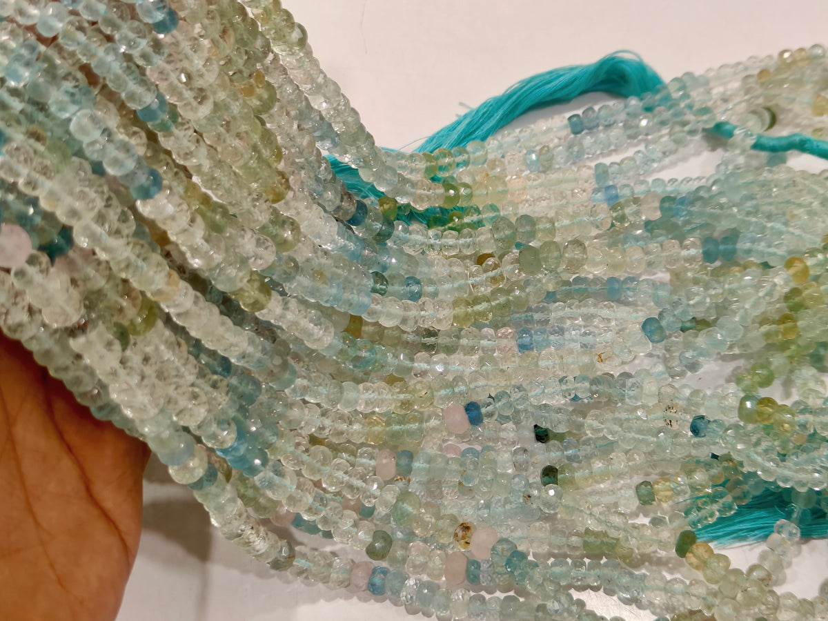 Natural Multi Aquamarine Rondelle Faceted beads 5 to 7mm graduated sold per strand