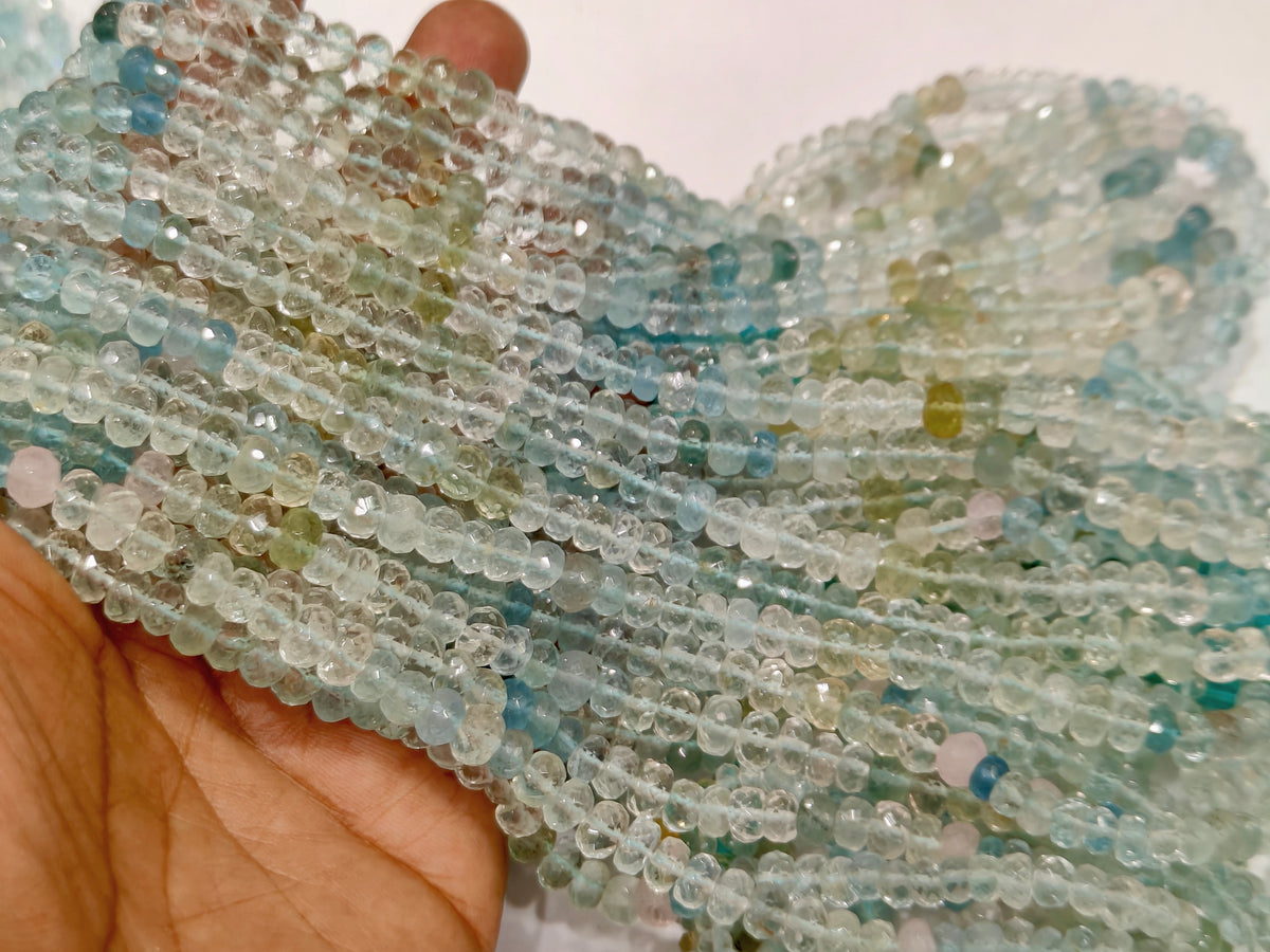 Natural Multi Aquamarine Rondelle Faceted beads 5 to 7mm graduated sold per strand