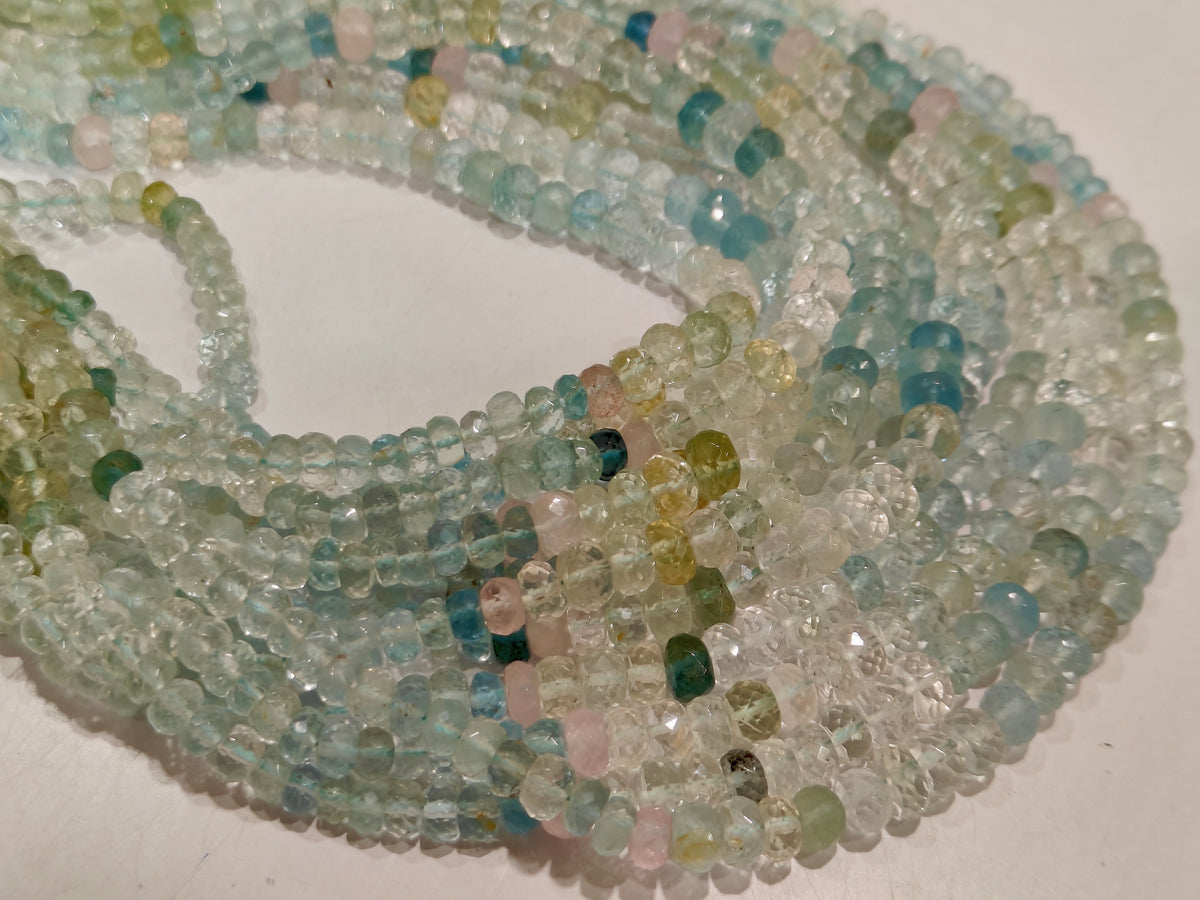 Natural Multi Aquamarine Rondelle Faceted beads 5 to 7mm graduated sold per strand