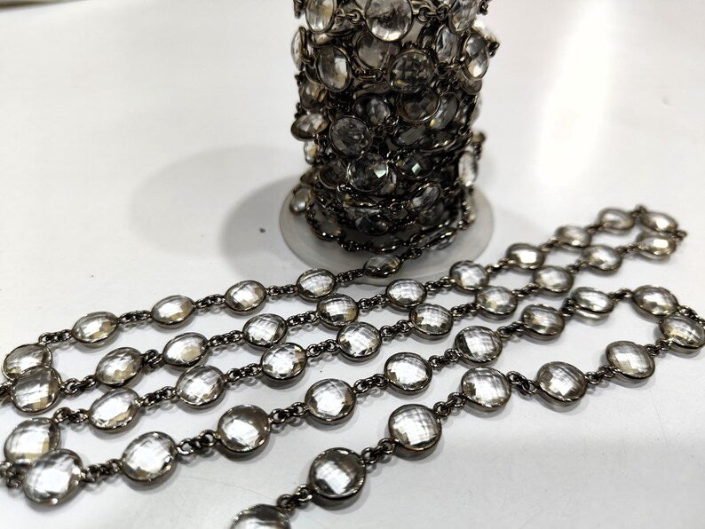 Natural Rock Crystal Briolette Coin Shape 9mm Bezel Connector