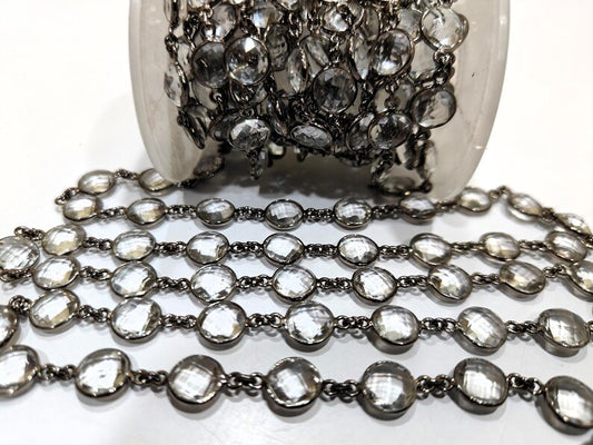Natural Rock Crystal Briolette Coin Shape 9mm Bezel Connector