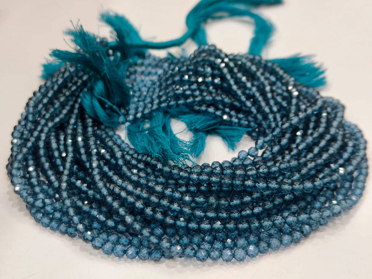 Natural London Blue Topaz Beads 4mm Round Faceted Sold Per Strand 13 inches long