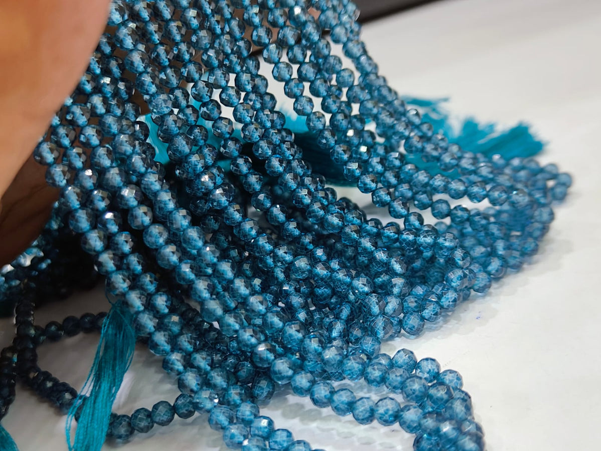 Natural London Blue Topaz Beads 4mm Round Faceted Sold Per Strand 13 inches long