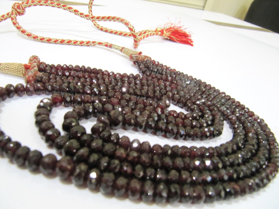 Natural Mozambique Garnet Rondelle Faceted 5 to 8mm Beads  Beaded 4 Layer Necklace 18 inches Long Wholesale Price