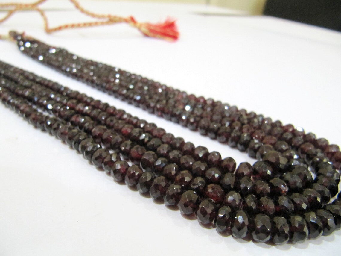Natural Mozambique Garnet Rondelle Faceted 5 to 8mm Beads  Beaded 4 Layer Necklace 18 inches Long Wholesale Price