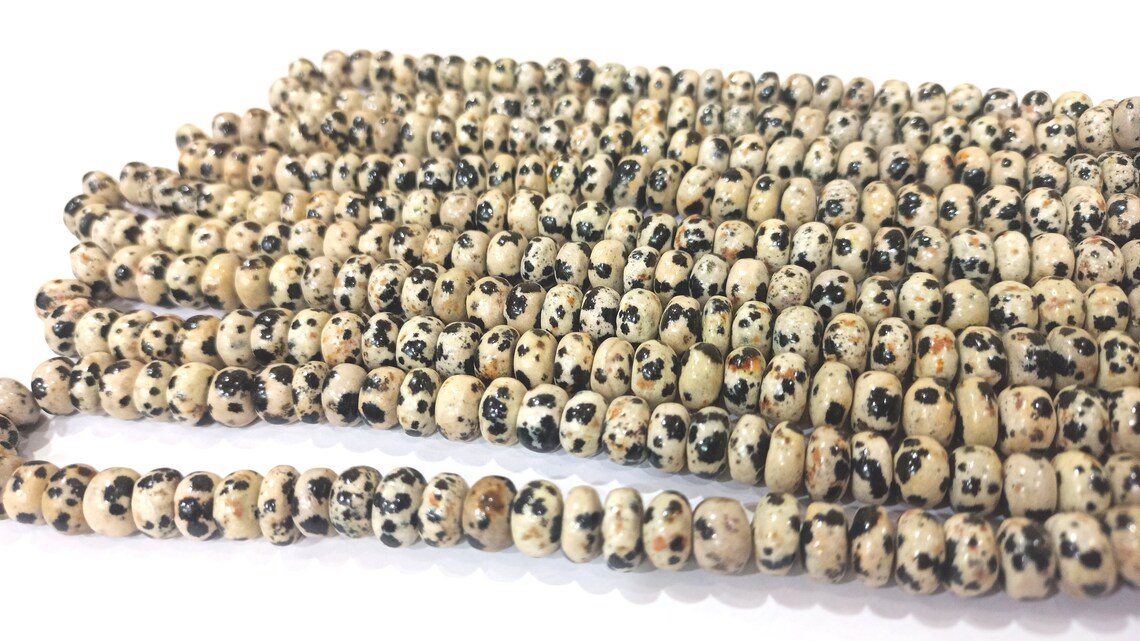Natural Dalmatian Jasper Rondelle Plain Smooth 6mm & 8mm beads Sold Per Strand 8 inches Long