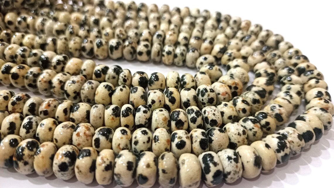 Natural Dalmatian Jasper Rondelle Plain Smooth 6mm & 8mm beads Sold Per Strand 8 inches Long