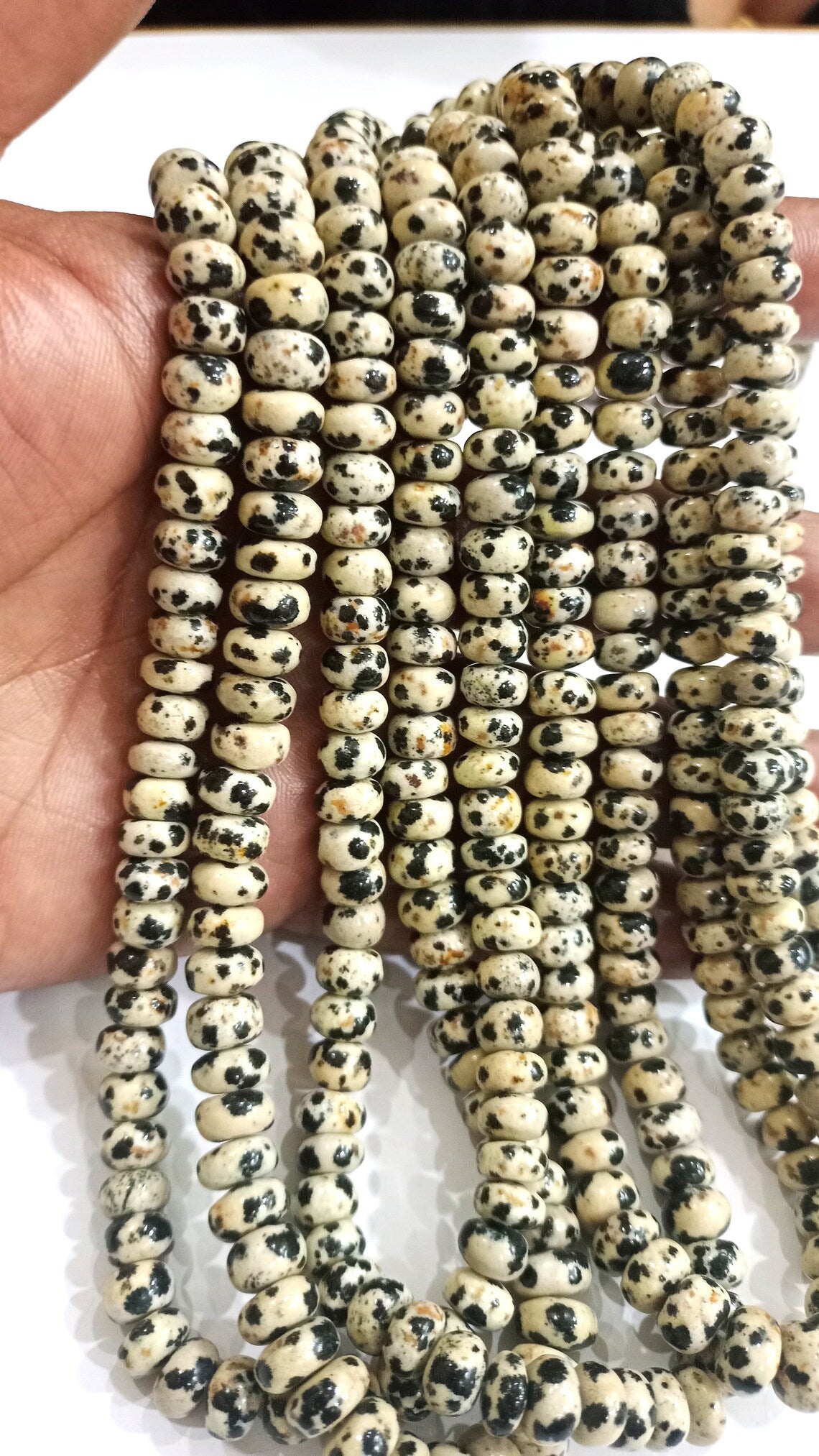 Natural Dalmatian Jasper Rondelle Plain Smooth 6mm & 8mm beads Sold Per Strand 8 inches Long